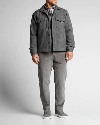 Shop Officine Generale Men's Jonas Wool Herringbone 2-pocket Overshirt In Mid Grey/grey