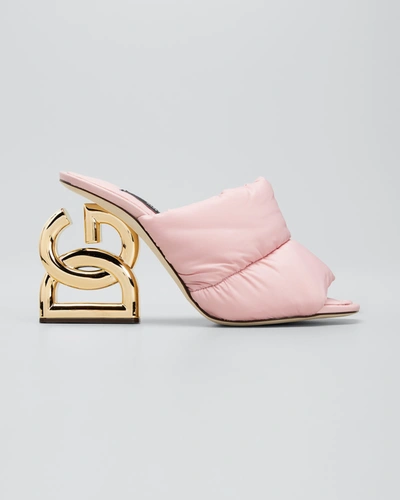 Shop Dolce & Gabbana Quilted Nylon Dg Heel Slide Sandals In Pink