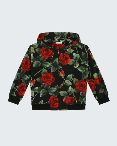 Shop Dolce & Gabbana Girl's Rose-print Track Hooded Jacket In Hn2zo Rose Print