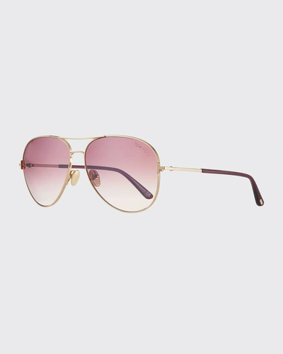 Shop Tom Ford Clark Metal Aviator Sunglasses, Pink/gold In 28f Srgld/brng