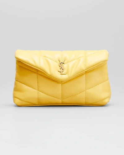 Shop Saint Laurent Puffer Small Ysl Quilted Pouch Clutch Bag In 7003 Sunflower