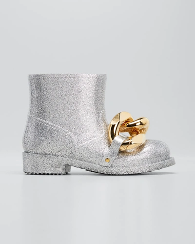 Shop Jw Anderson Glitter Chain Rain Boots In Glitter Silver