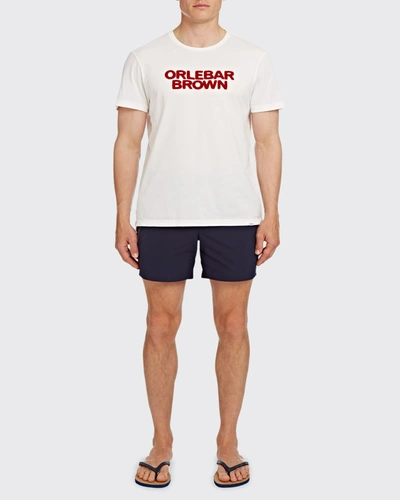 Shop Orlebar Brown Men's Sammy Towelling-logo T-shirt In Cloud/rescue Red