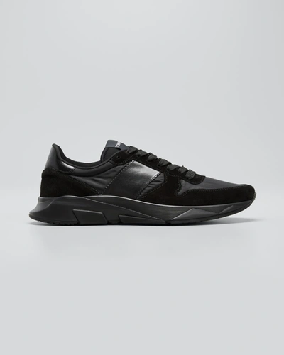 Shop Tom Ford Men's Jagga Tonal Nylon & Suede Trainer Sneakers In Black