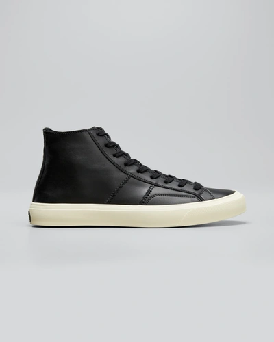 Tom Ford Men's Smooth Leather High-top Sneakers In Black | ModeSens