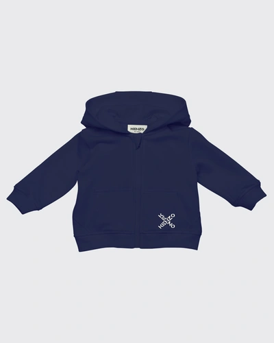 Shop Kenzo Toddler Boys' Cross Logo Zip Up Hoodie In 868 Nocturne