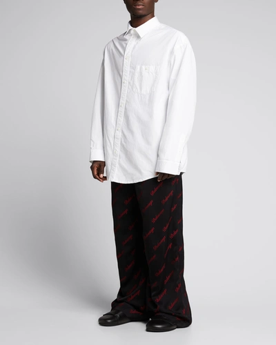 Shop Balenciaga Men's Diagonal-logo Pajama Pants In Nero/rouge