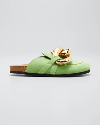 Shop Jw Anderson Suede Chunky Chain Mules In Green