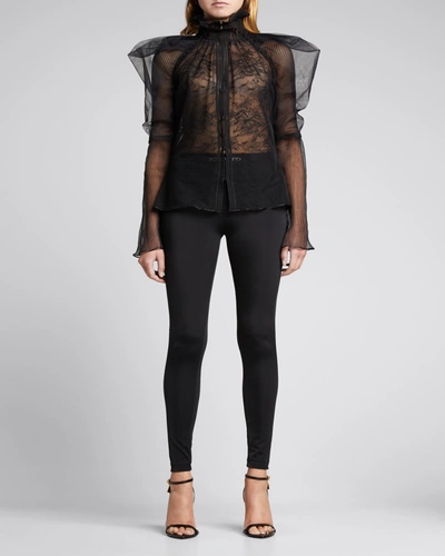 Shop Tom Ford Patchwork Lace Puff-sleeve Blouse In Black