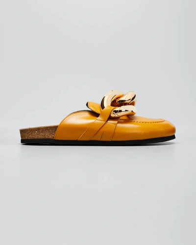 Shop Jw Anderson Chunky Leather Chain Slide Mules In Bright Orange