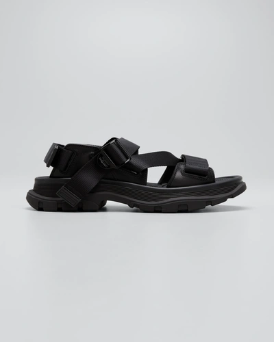 Shop Alexander Mcqueen Men's Strappy Leather Sport Sandals In Black