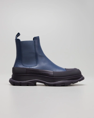 Shop Alexander Mcqueen Men's Cap-toe Leather Chelsea Boots In Ovrdyddeni