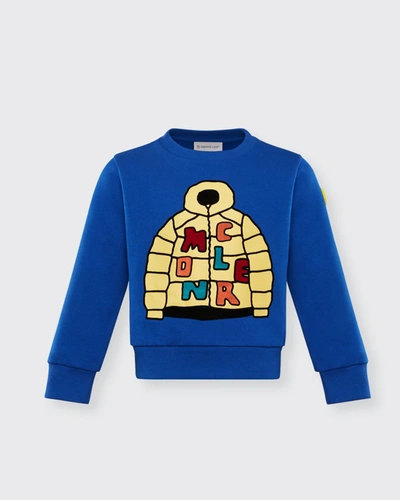 Shop Moncler Boy's Logo Parka Graphic Sweater In 745 Blue