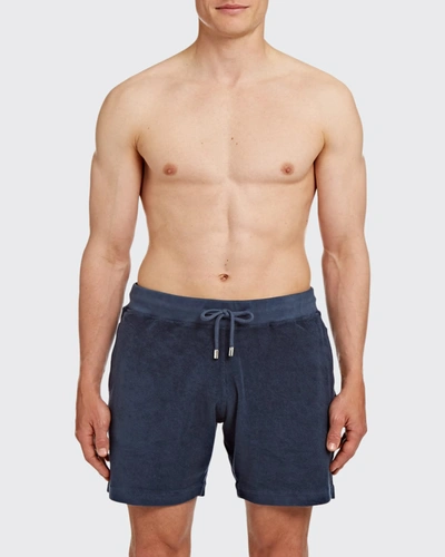 Shop Orlebar Brown Men's Afador Towelling Shorts In Navy