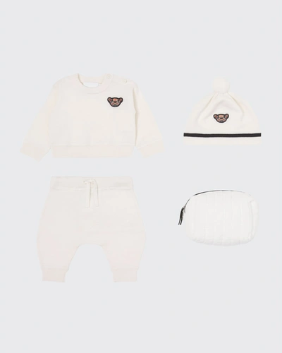 Shop Burberry Kid's 3-piece Vintage Check Bear Sweater Set In Ivory