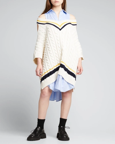 Shop Monse Mixed-media Cold-shoulder Sweater Dress In Ivory Multi