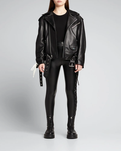 Shop Monse Faux Leather Lace-up Leggings In Black