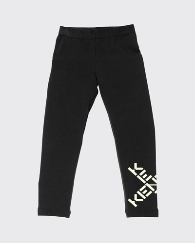Shop Kenzo Girl's Cross Logo Leggings In 09p Black