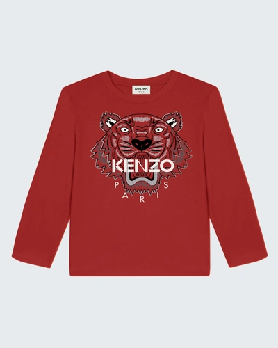 Shop Kenzo Boy's Tiger-print Jersey Long-sleeve T-shirt In 96d Grenade