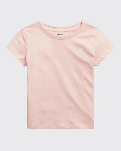 Shop Ralph Lauren Girl's Logo Embroidered T-shirt In Pink