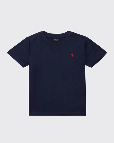 Shop Ralph Lauren Boy's Logo Embroidered T-shirt In Navy