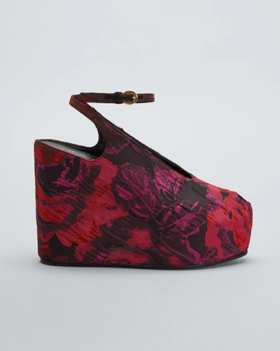 Shop Dries Van Noten Floral-print Wedge Peep-toe Platform Sandals In Fuschia