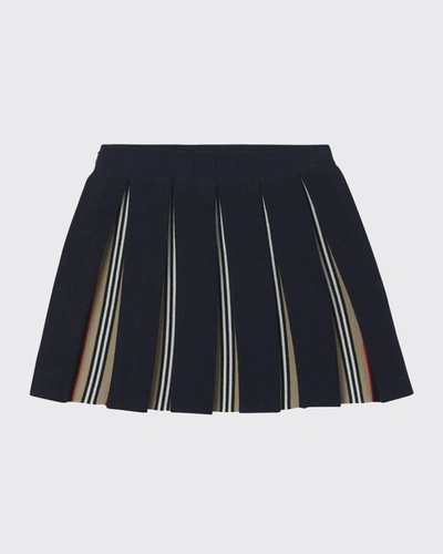 Shop Burberry Girl's Amelia Pleated Icon Stripe Skirt In Dark Navy Blue