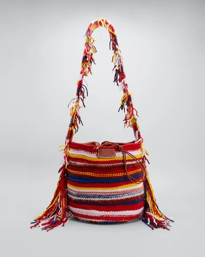 Shop Chloé Jorge Recycled Cashmere Fringe Hobo Shoulder Bag In Multi/red