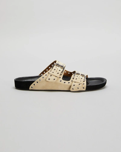 Shop Isabel Marant Lennyo Studded Velvet Slide Sandals In Ecru