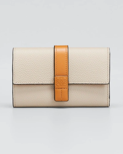 Shop Loewe Small Trifold Flap Leather Wallet In Khaki/lime