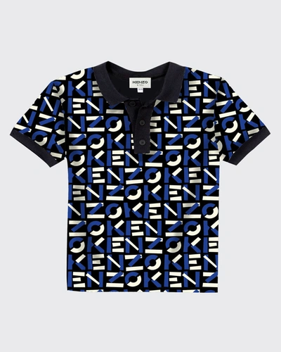 Shop Kenzo Boy's Logo-print Polo Shirt In 09p Noir