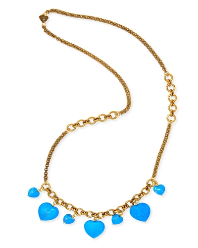 Shop Grazia And Marica Vozza 7-heart Charm Turquoise Necklace In Multi