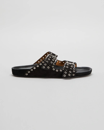 Shop Isabel Marant Lennyo Studded Velvet Slide Sandals In Black