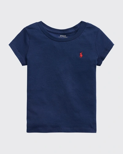 Shop Ralph Lauren Girl's Logo Embroidered T-shirt In Blue