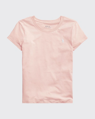 Shop Ralph Lauren Girl's Logo Embroidered T-shirt In Pink