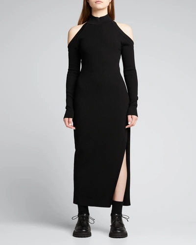 Shop Monse Ribbed Cold-shoulder Open-back Midi Dress In Black