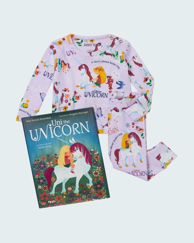 Shop Books To Bed Girl's Uni The Unicorn Printed Pajama Gift Set In Purple