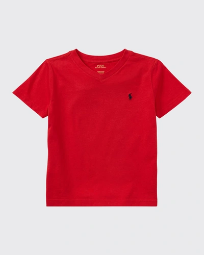 Shop Ralph Lauren Boy's Cotton Jersey V-neck Tee In Red