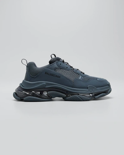 Shop Balenciaga Men's Triple S Clear-sole Sneakers In Dark Grey
