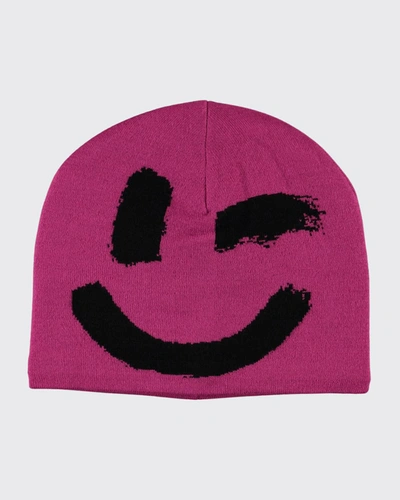 Shop Molo Girls' Kenzie Winky Smiley Hat With Fleece Lining In Wild Pink