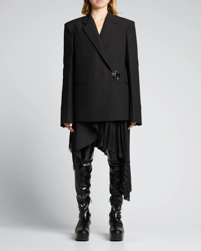 Shop Givenchy Oversized Wool Blazer W/ Metal Lock Closure In Black