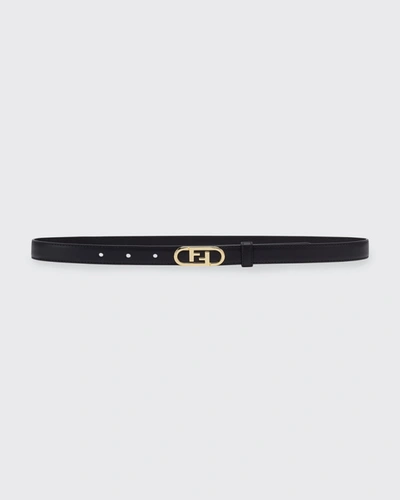 Shop Fendi Ff Lock Leather Skinny Belt In Black/gold