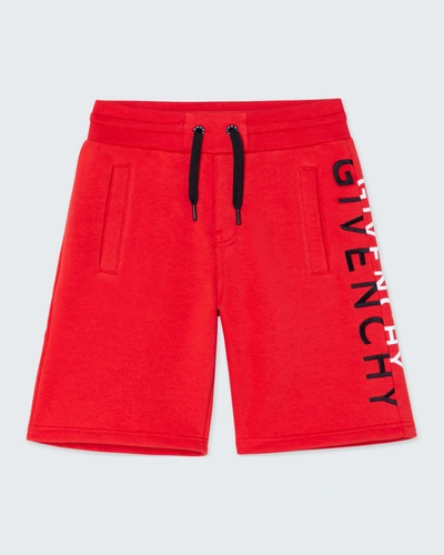 Shop Givenchy Boy's Sweat Shorts With Split Logo In 991 Red