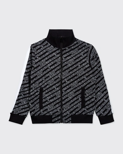 Shop Givenchy Boy's Logo Chain-print Zip Jacket In M41 Blackwhite