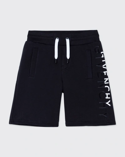 Shop Givenchy Boy's Sweat Shorts With Split Logo In 09b Black