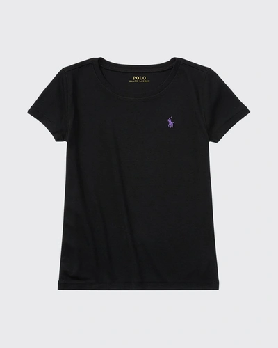 Shop Ralph Lauren Girl's Short-sleeve Cotton T-shirt In Black