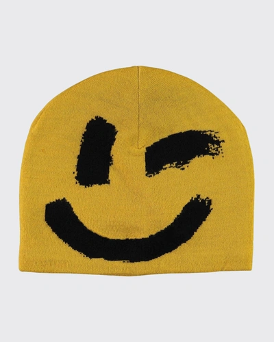 Shop Molo Kids' Kenzie Winky Smiley Hat With Fleece Lining In Nugget Gold