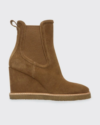 Shop Veronica Beard Aari-2 Suede Wedge Chelsea Boots In Hazelwood