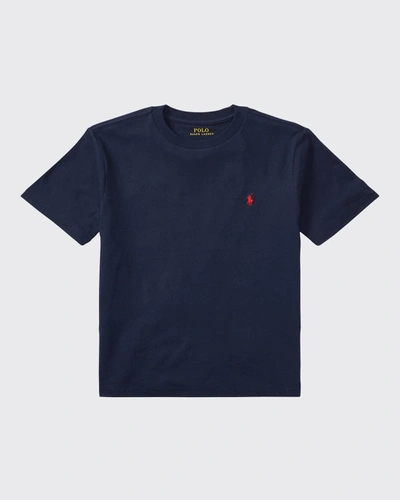 Shop Ralph Lauren Boy's Cotton Jersey Crewneck Tee In Navy