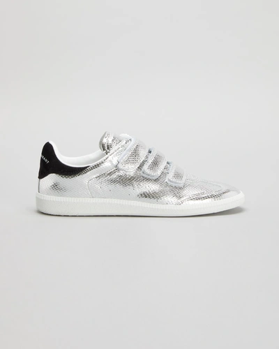 Shop Isabel Marant Beth Metallic Snake-print Low-top Fashion Sneakers In Silver